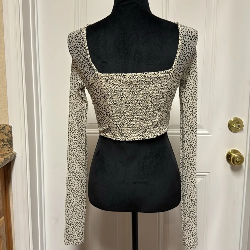 American Eagle Mesh Cropped Corset Top in Cream Black Cheetah Leopard Print XS - Image 6