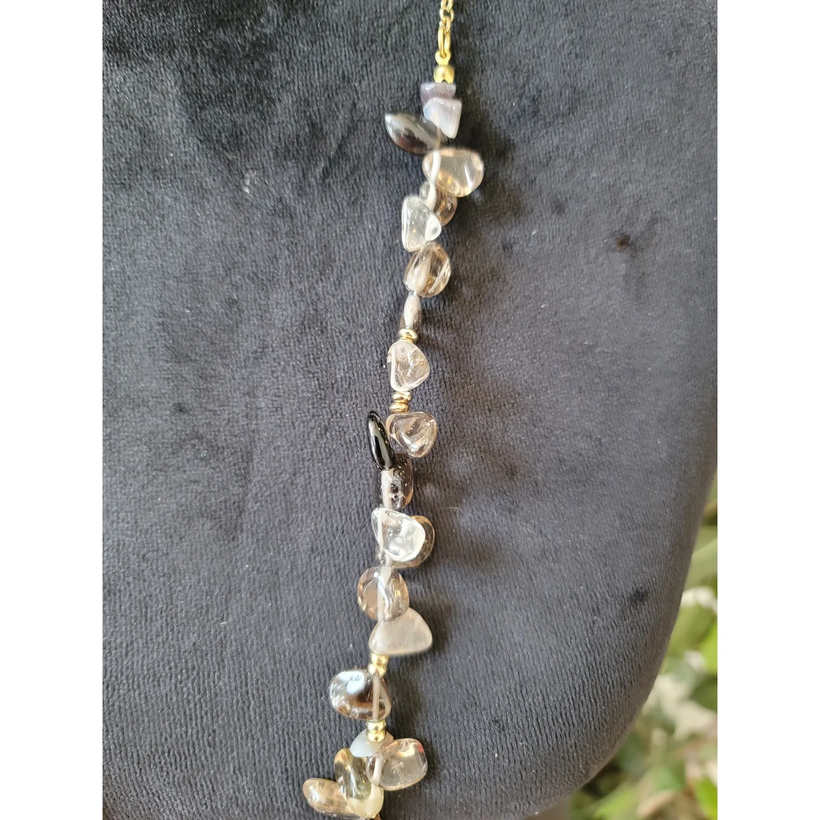 Women's Smoky Quartz Chip Bead Necklace With Gold Chain And Lobster Clasp Lock - Image 4