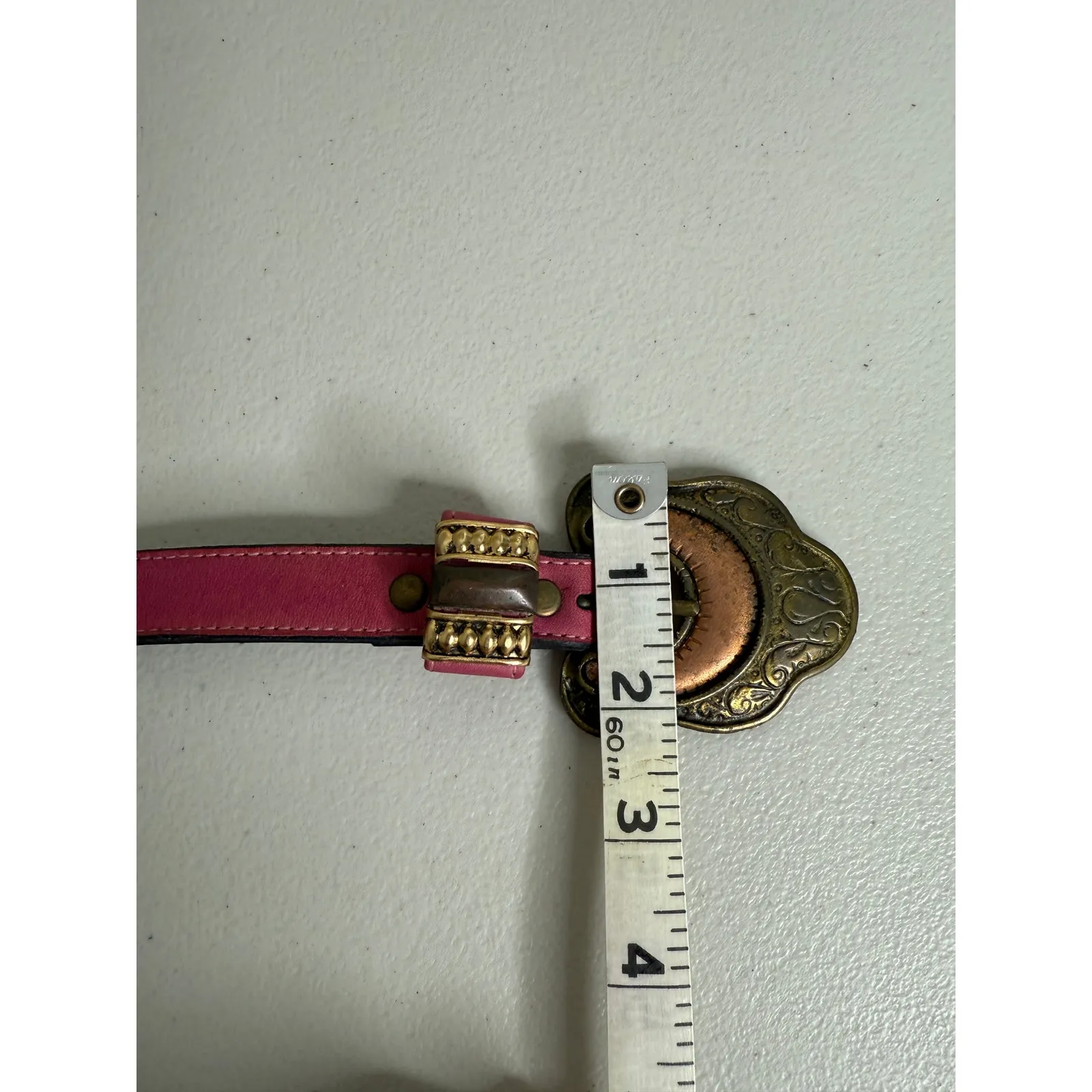 Women's Vtg y2k Leatherock Hot Pink Boho Western Copper Engraved Buckle Belt S - Image 5