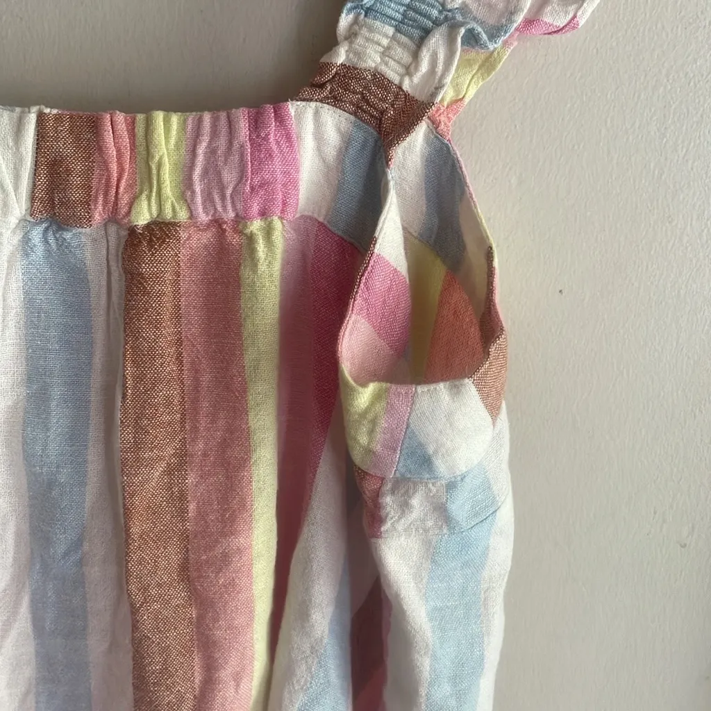 J. Crew Button Down Ruffle Sleeve Striped Linen Blend Top - Image 11