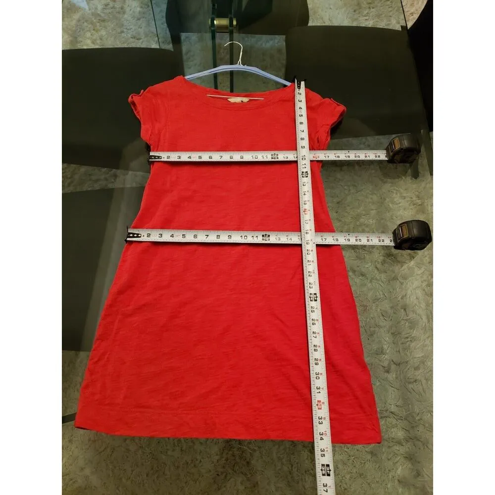 Banana Republic Women's Red Cotton Round Neck Short Sleeve Knee Length Dress M - Image 12