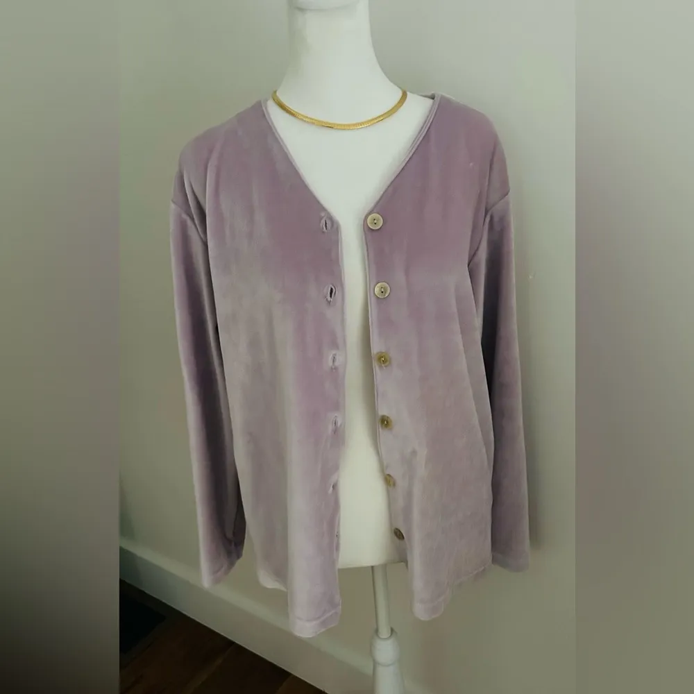 Vintage purple velour v neck cardigan women size Small - Image 3