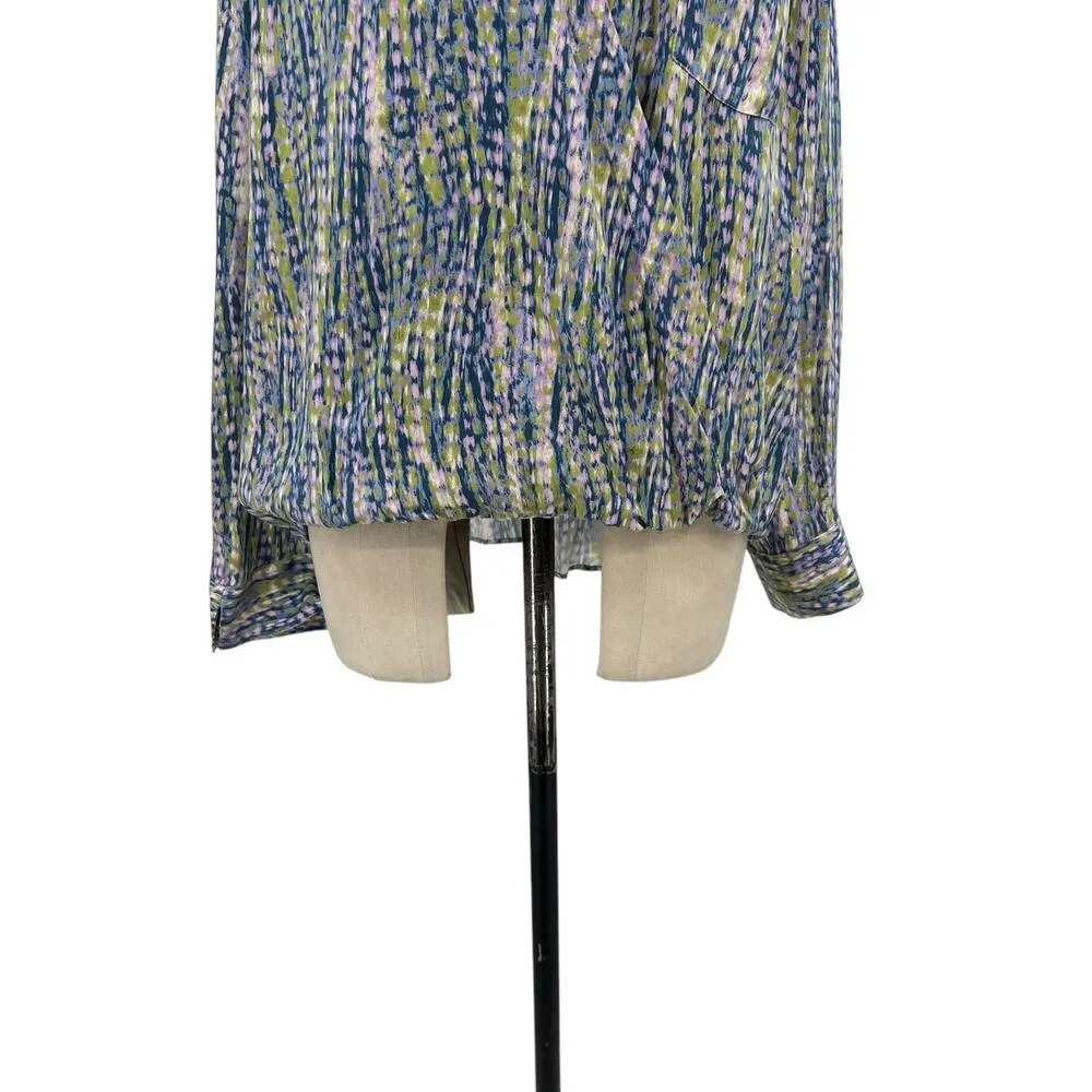 Anthropologie Pilcro Tisha Surplice Blouse Abstract Blue Green Purple Size Large - Image 6