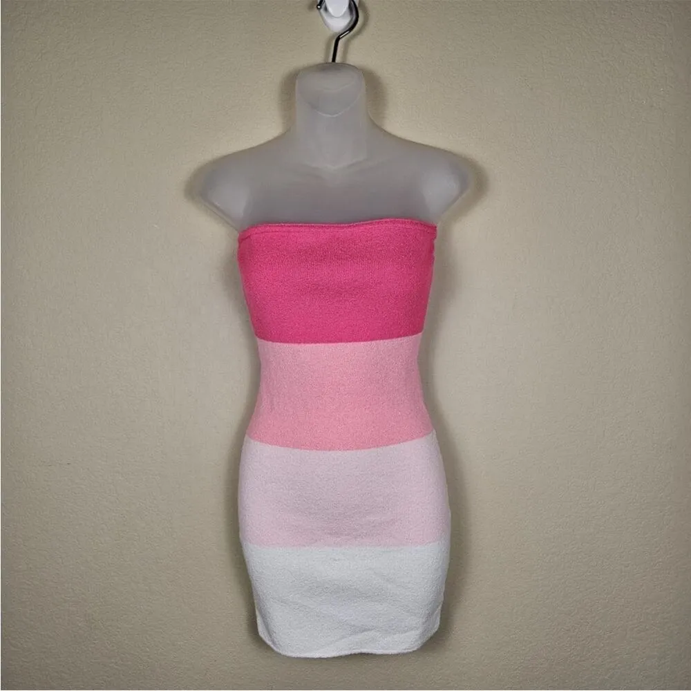 Idem Ditto Summer Spritz Mini Dress Size S Strapless Colorblock Knit Terrycloth - Image 3