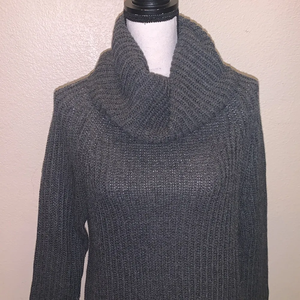 Active USA  grey knit crochet cowl neck sweater - Image 2