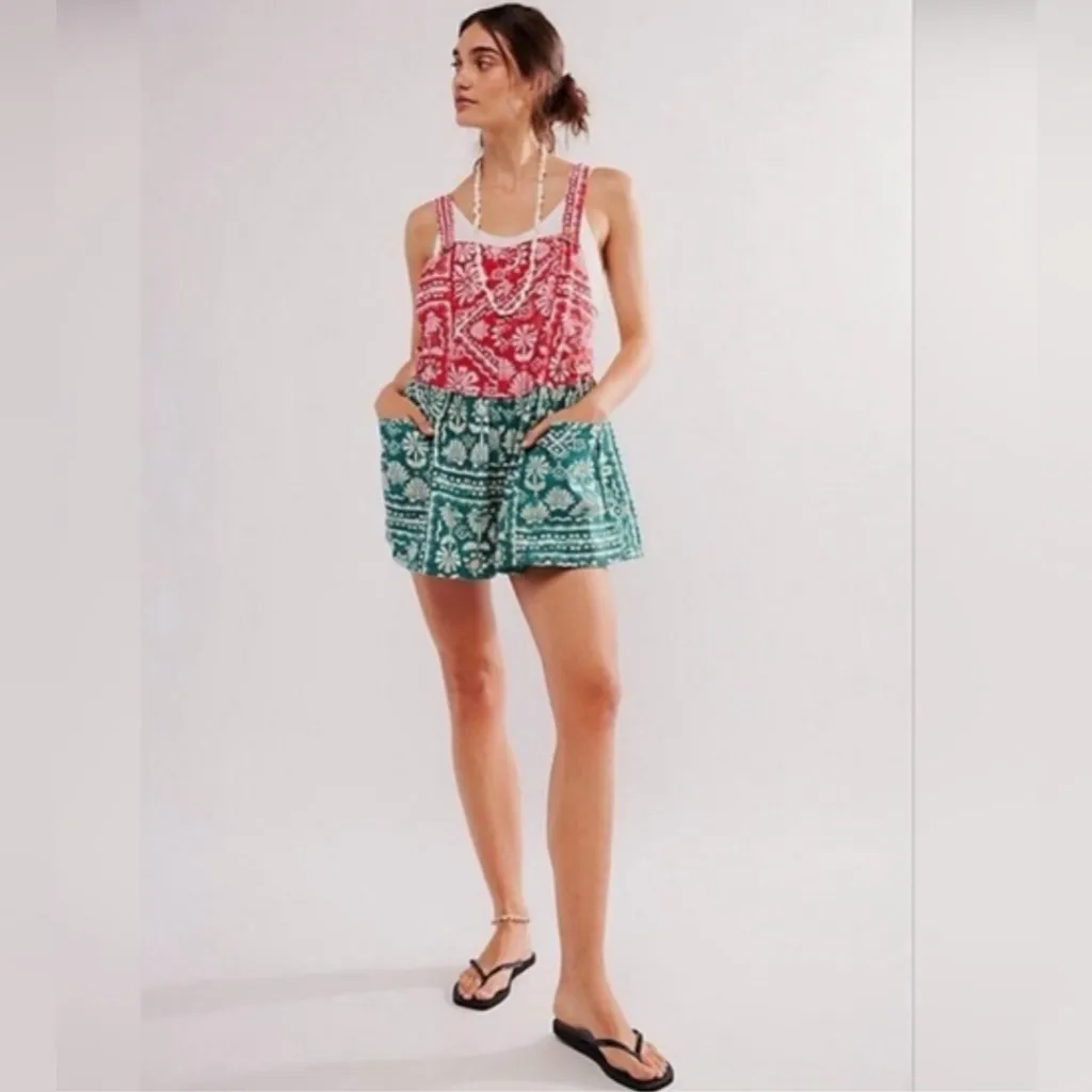 Free People Red Palm Bay Printed Shortalls - Image 6