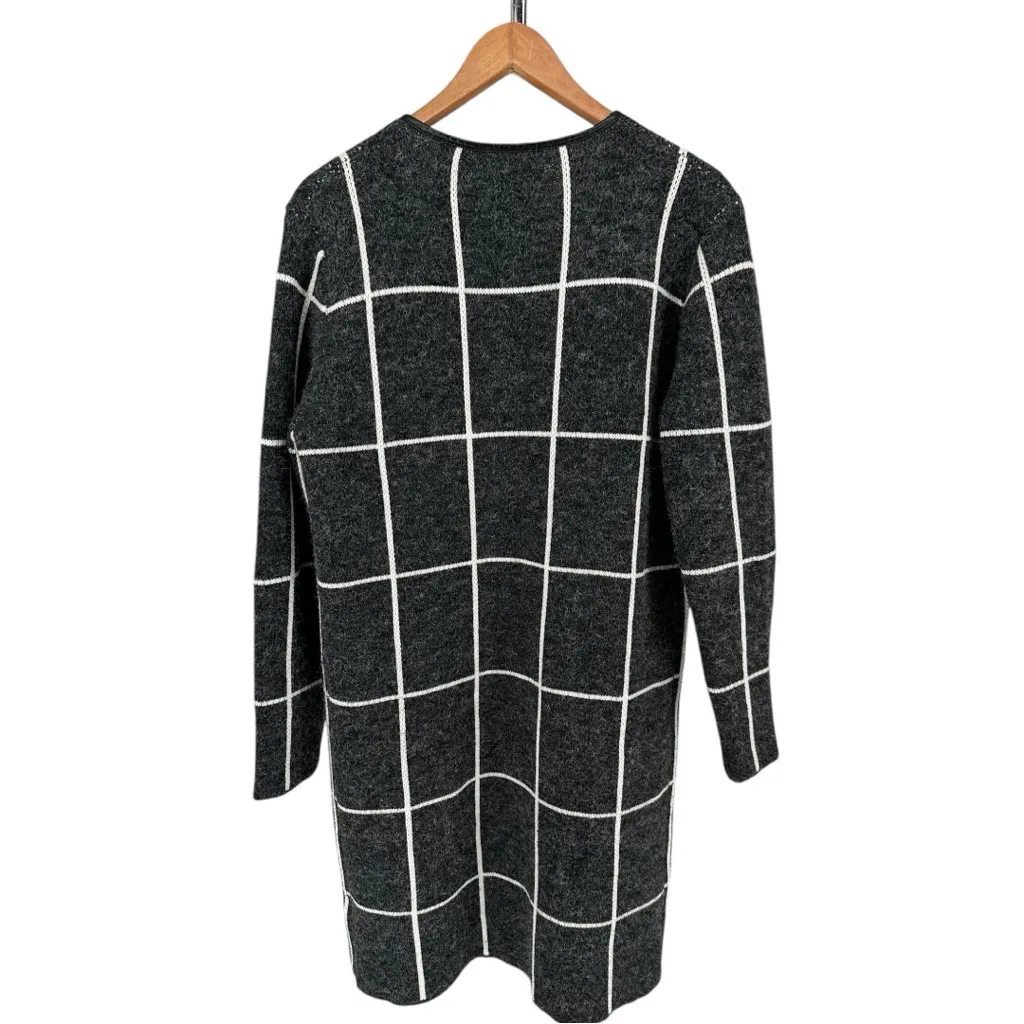 Fate Grey White Windowpane Open Car Coat size Large Faux Leather Fuzzy Pockets Gray - Image 7