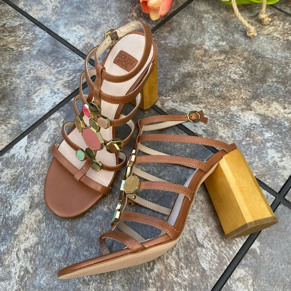 LOUISE et Cie Leeba Leather Strappy Heeled Sandals Toasted Almond 8 - Image 4