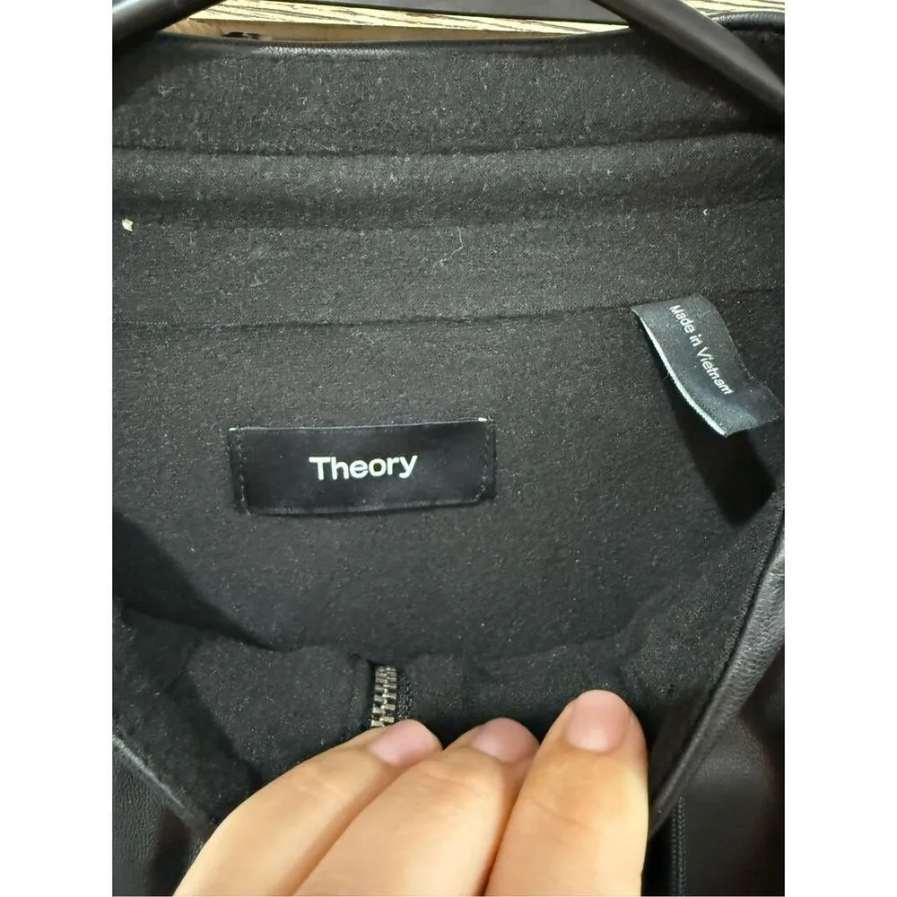 Theory Faux Leather Bomber Jacket sz L - Image 4