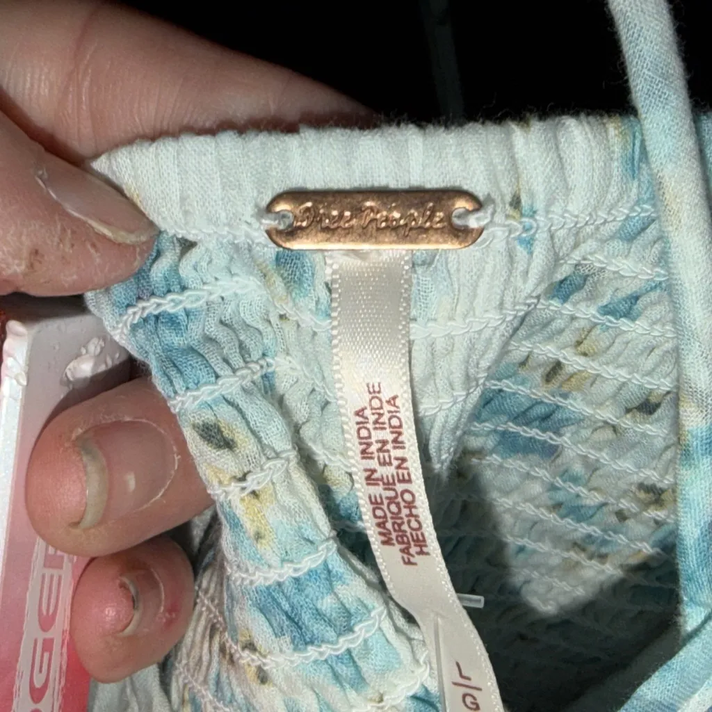 Free People Another Life Blue Floral Cropped Smocked Tie Back Blouse Size Large - Image 8