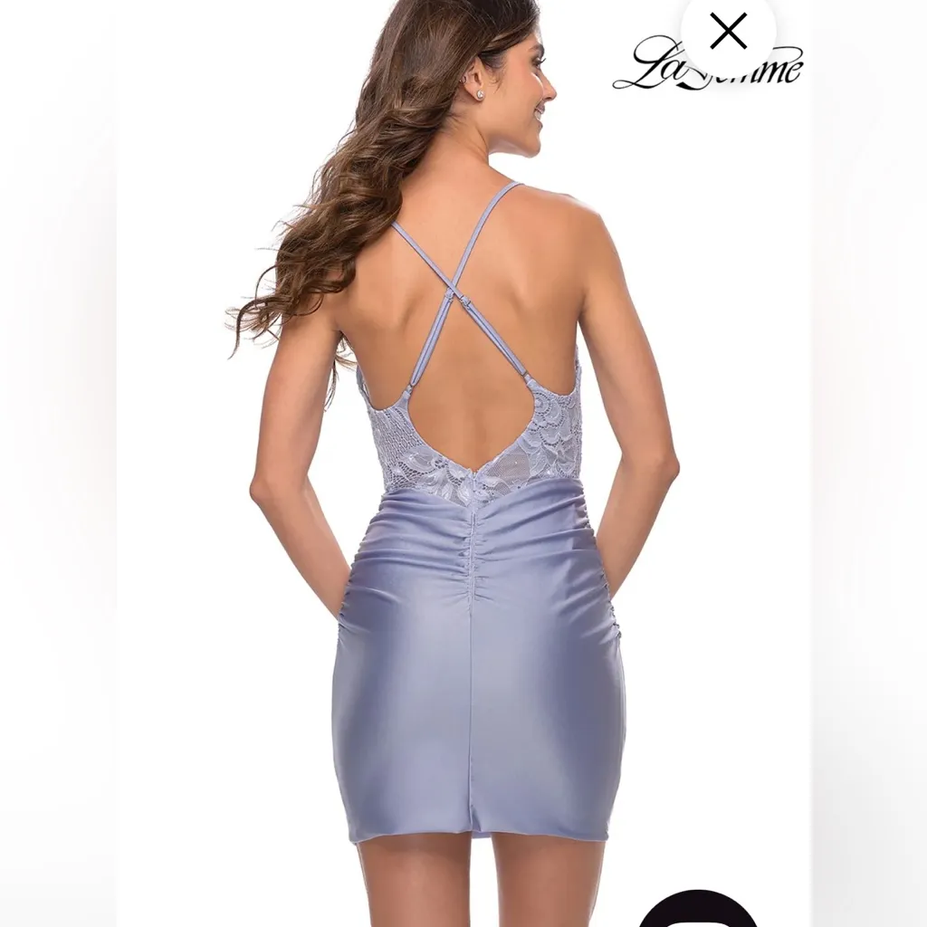 NWT La Femme 30916 Short Cocktail‎ Dress Light Periwinkle Size 4 $250 - Image 2