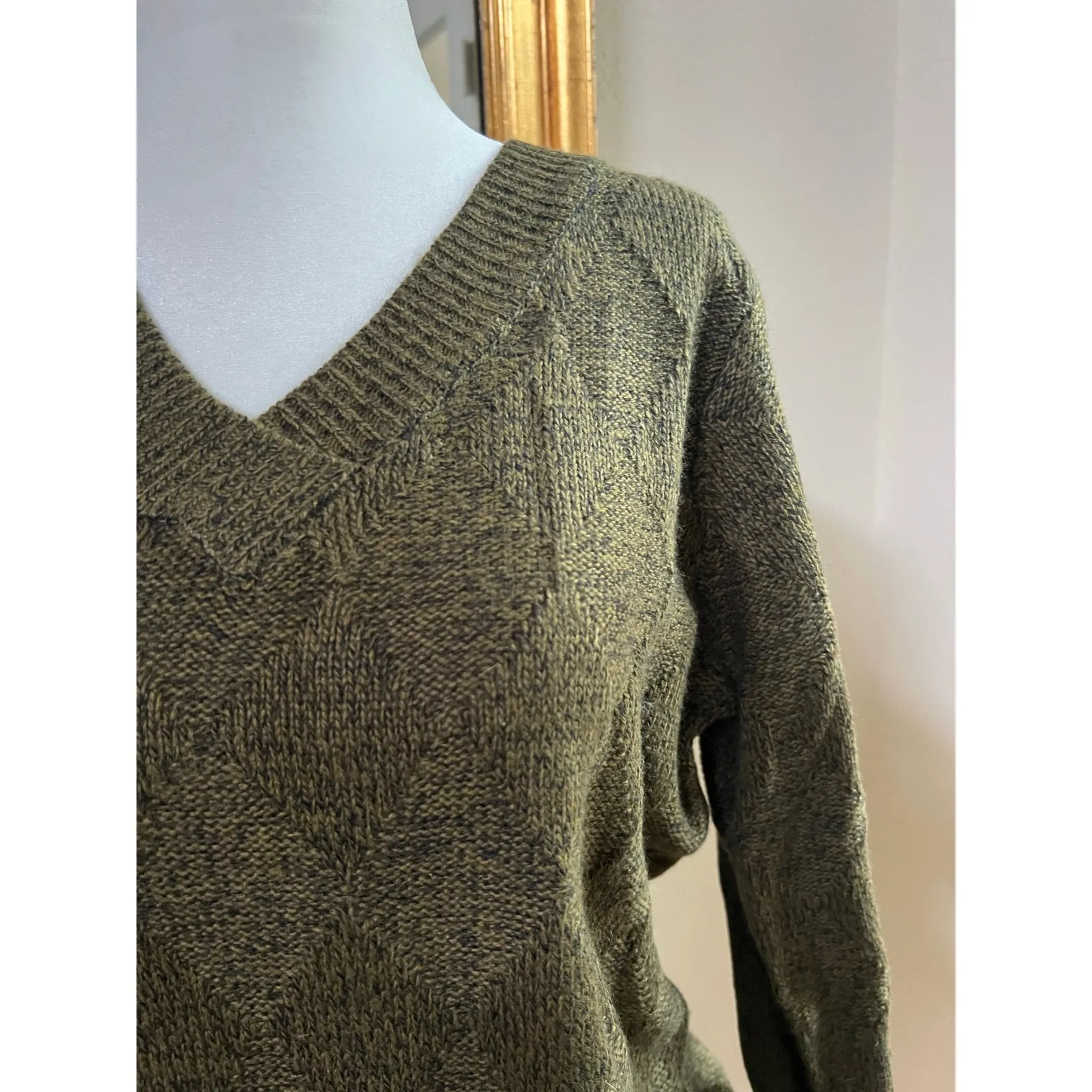 Karen Scott Women's Olive Sweater pullover Argyle Diamond Pattern Size Medium - Image 3