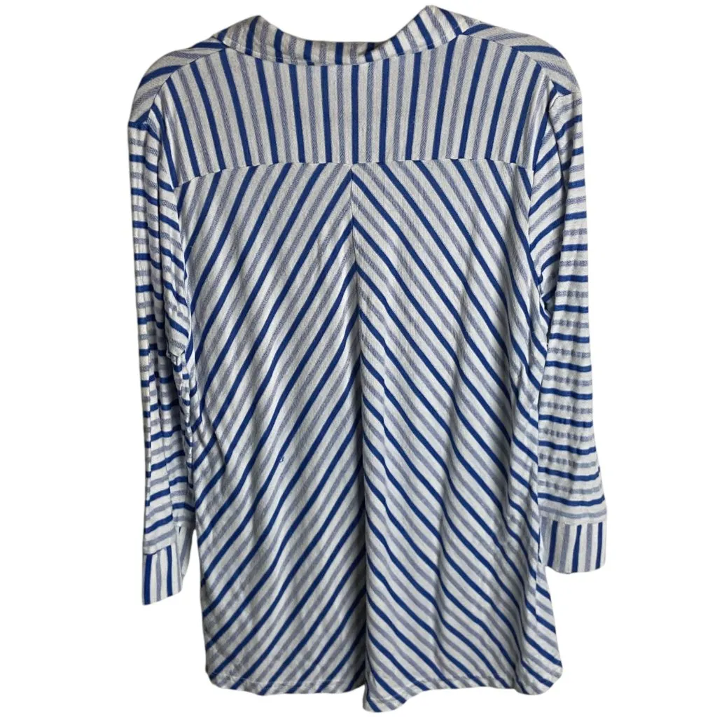 Parsley & Sage Size Xl Collared Striped Blouse Blue White Artsy Top V Neck Work - Image 7