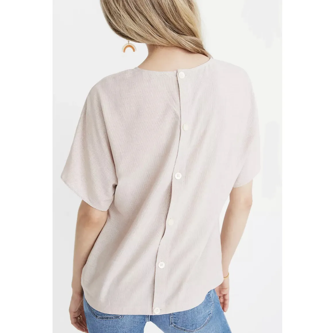 Madewell  Striped Red White Button Back Tie Shirt - Image 2