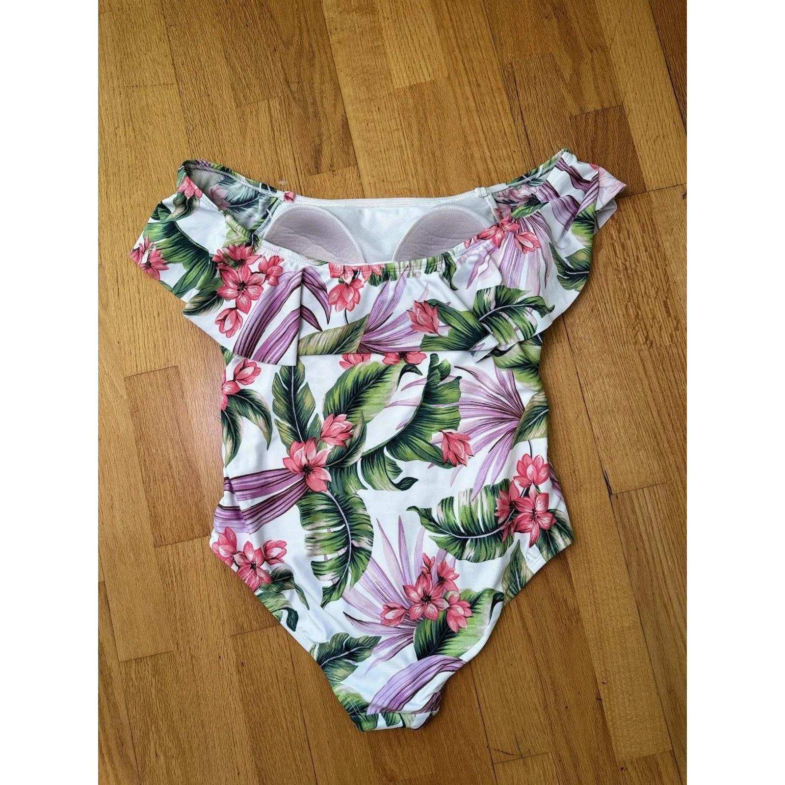 Kona Sol Swim Women's Off Shoulder Flounce High Coverage One Piece Swimsuit L - Image 3