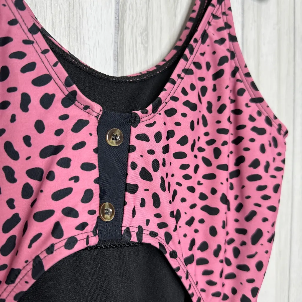 Coral Reef The Sailor Modest Cutout Button Back One Piece Swimsuit size S Small Pink - Image 9