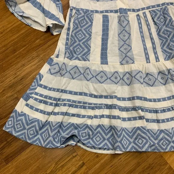 Fabrica 9 Dress Size XS Blue White‎ Geometric Tiered Cotton Midi Boho Summer - Image 4