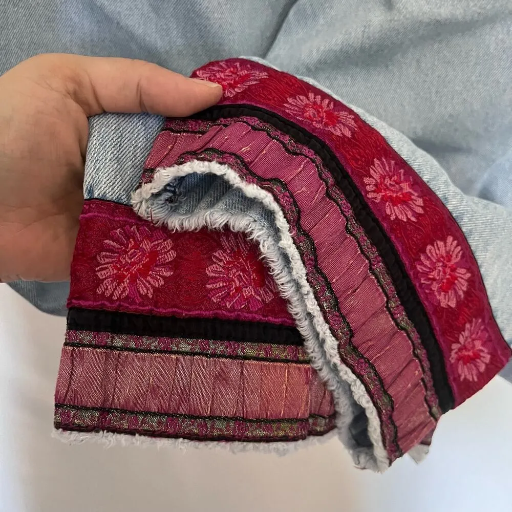 CROSSING POINTE Cropped Womens Jeans Sz 12MS Boho Ribbon Relax Gilmore Girls Y2k Blue - Image 5