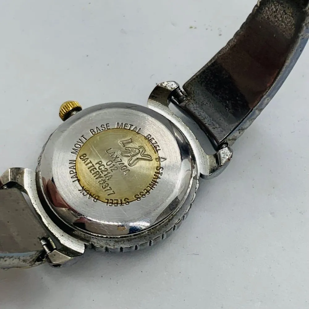 La X ladies 22mm Quartz watch silver gold tone , white dial 7” new battery - Image 6