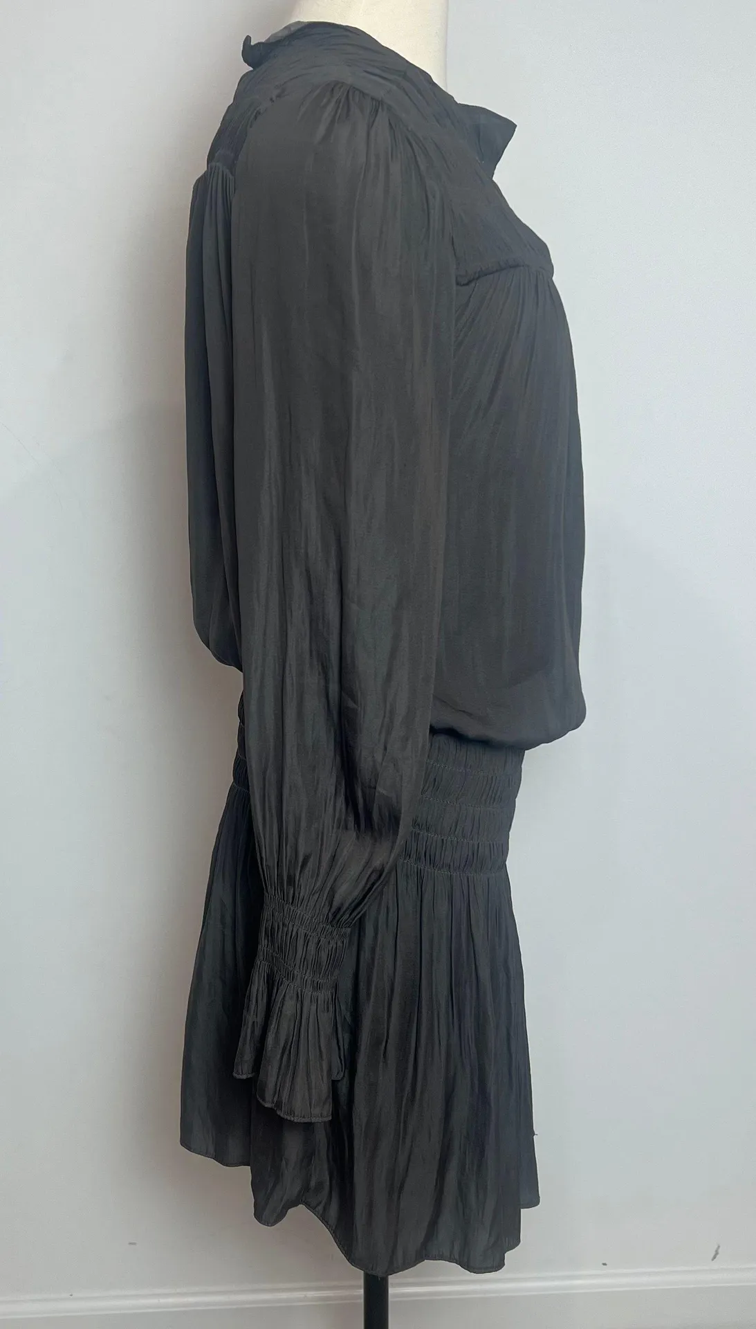 Smocked Neck Pleated Drop Waist Long Sleeve Dress - Image 4