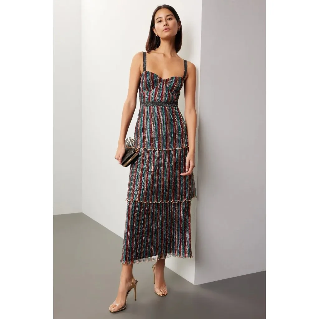 Saylor Aviva Dress in Rainbow Small New Womens Metallic Knit Midi - Image 14