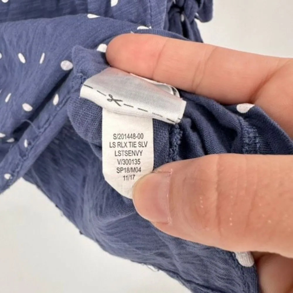 Old Navy Blue Polka Dot Tie Cuff Crew Scoop Neck 3/4 Sleeve‎ T Shirt Casual XL - Image 6