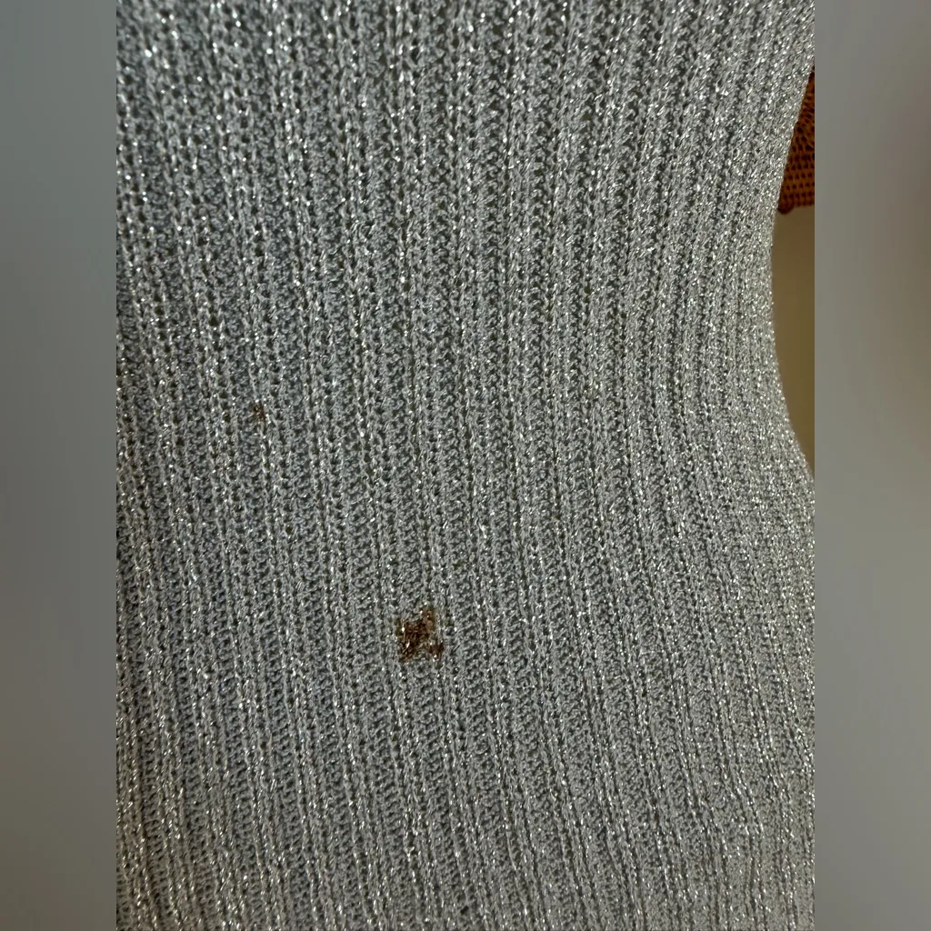 Adrianna Papell Evening Silver Beaded Tank Top, Size Medium - Image 2