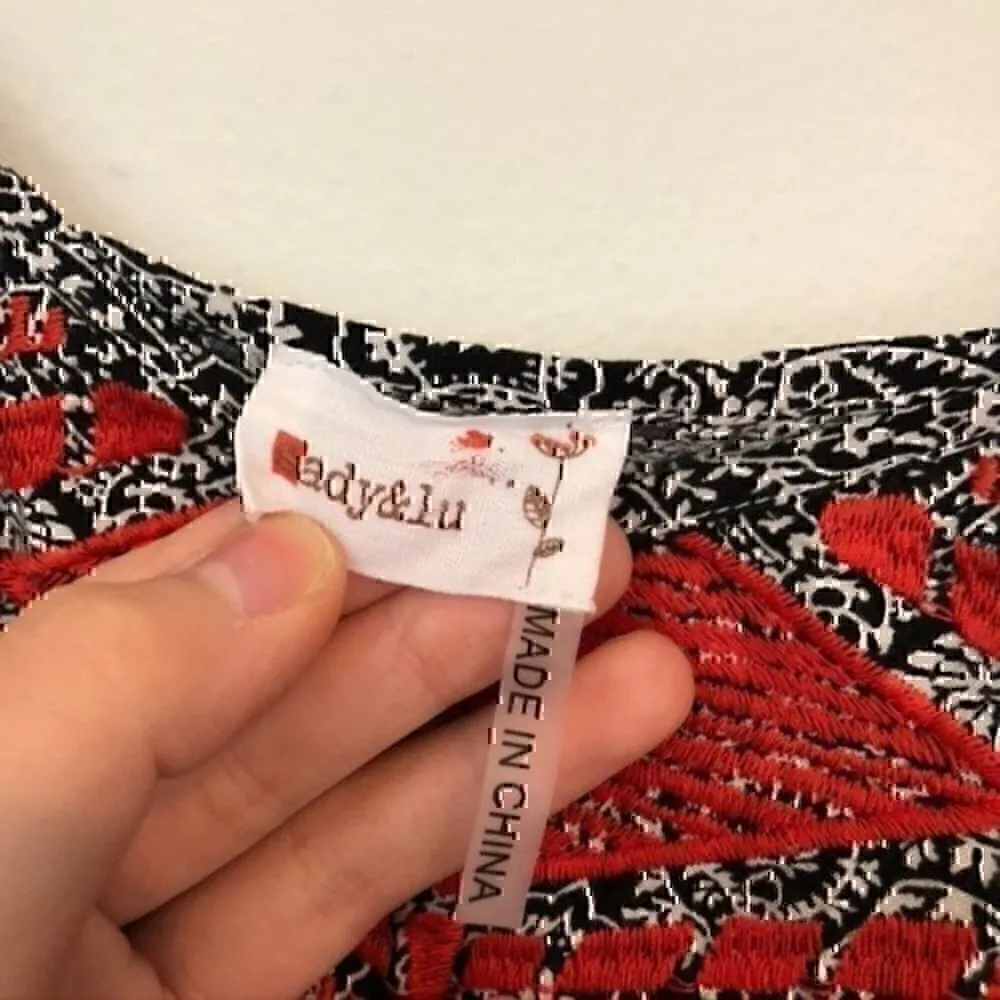 SADY LU Black White Floral Red Floral Embroidery Embroidered Tank Top sz Small S - Image 3