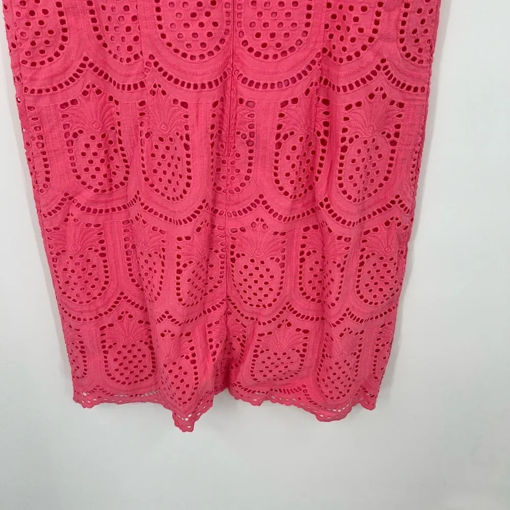 Talbots Bright Coral Pink EMBROIDERED EYELET Bahama PINEAPPLE SHIFT DRESS sz 12 - Image 4