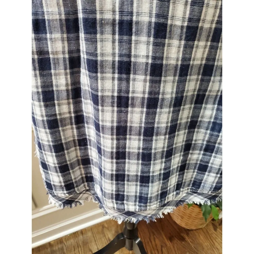 Paper Crane Women White & Blue Cotton Round Neck Long Sleeve Knee Length Dress M - Image 8