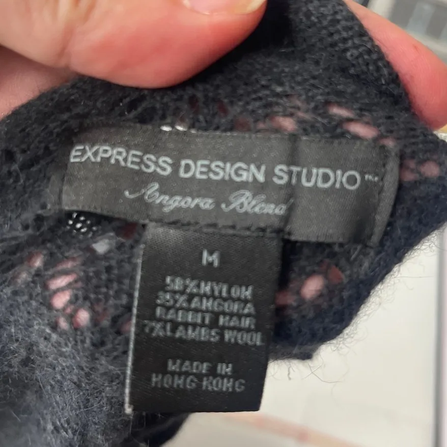 Vtg Y2K Express Angora Cardigan Womens Sweater Sz M Ruffle Balletcore Neutral - Image 10