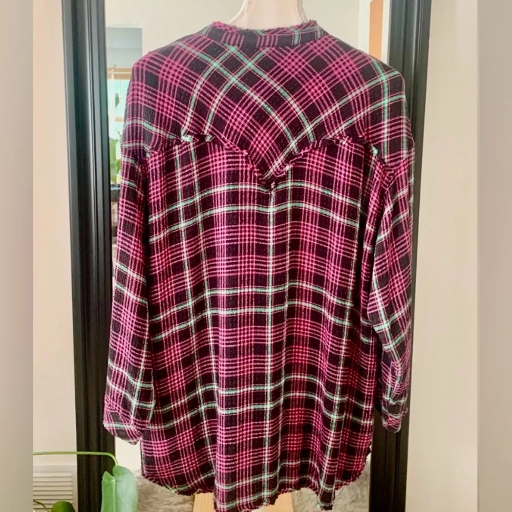 FREE PEOPLE Plaid Purple and Black Long Sleeve Shirt - Image 4