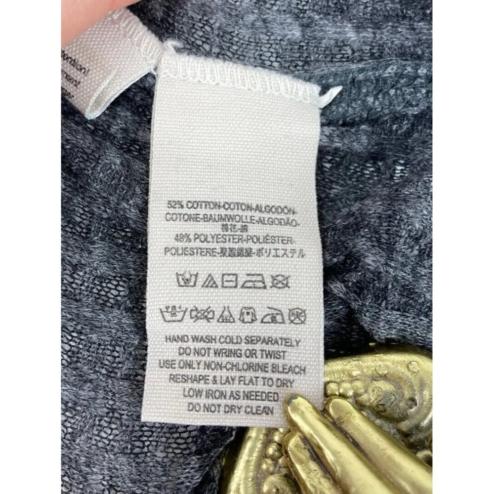 We The Free Oversized Waffle Knit Top Womens L Grey V-Neck Long Sleeve Casual - Image 5