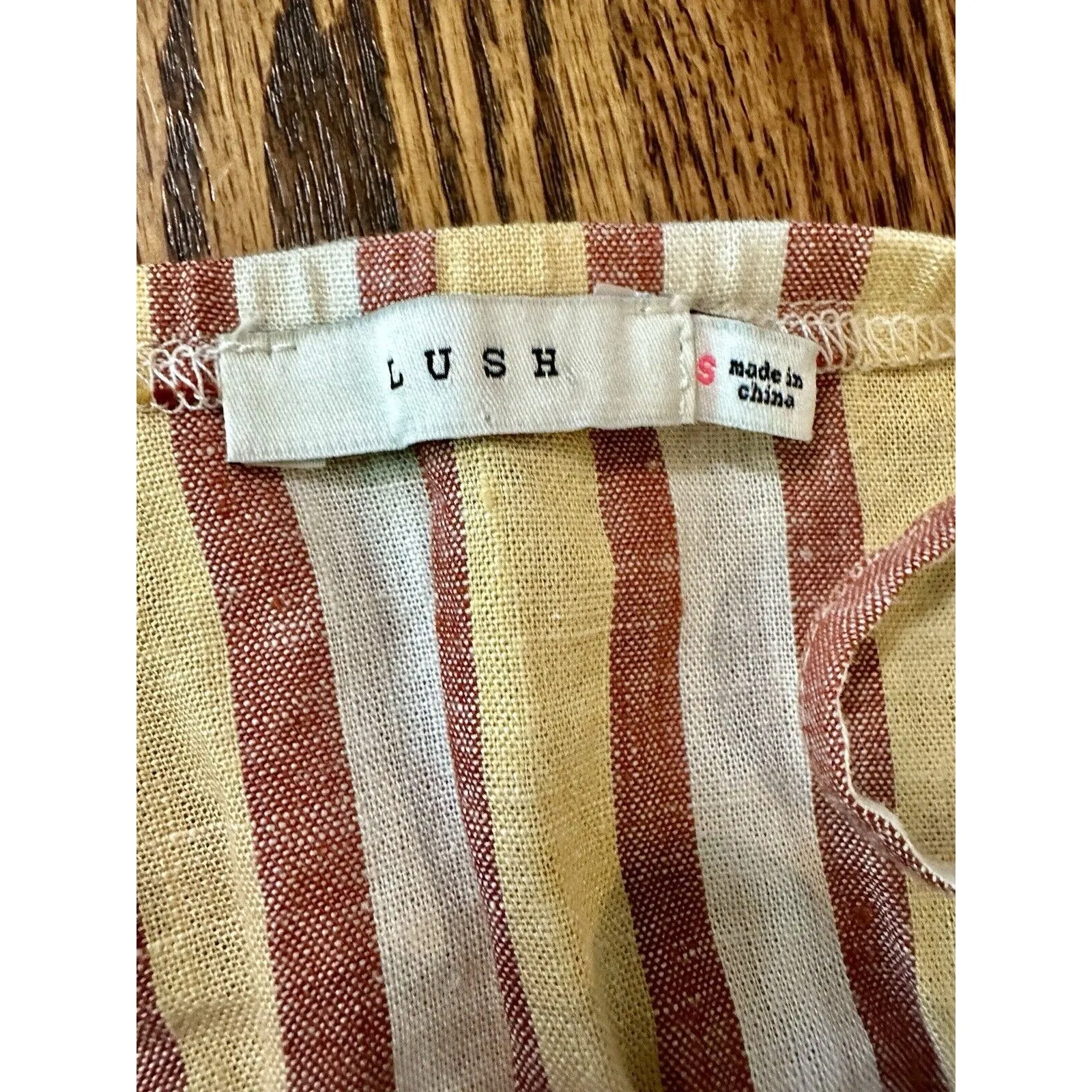 Lush Mini‎ Dress Women's Small Tie Button Sleeveless Striped Yellow Multi Boho - Image 4