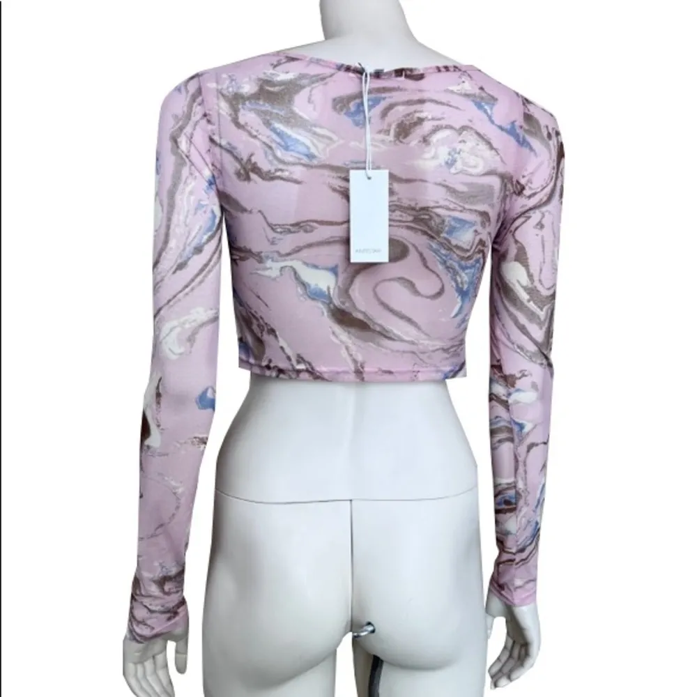 Antistar  Pink Abstract Print Sheer‎ Crop Fit Top - Image 3