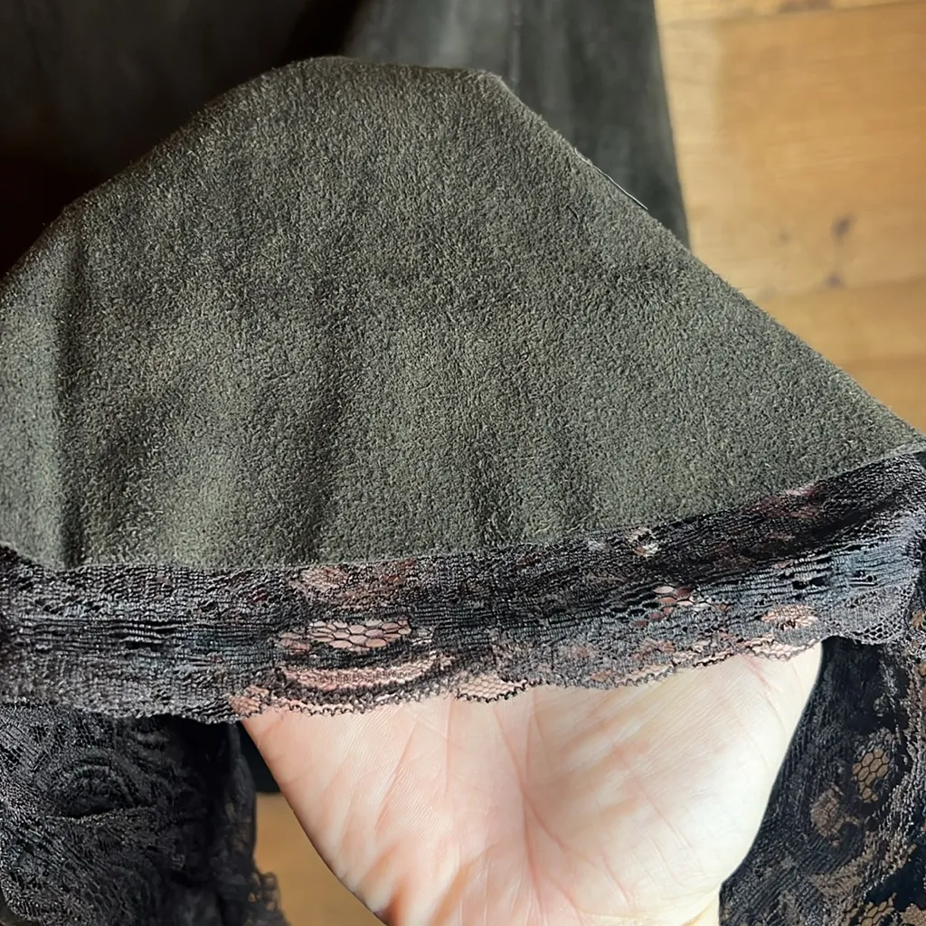 Lace Goat Suede Vintage Patrizia Luca Y2K Brown Designer MIDI Skirt Cheetah 28 - Image 4