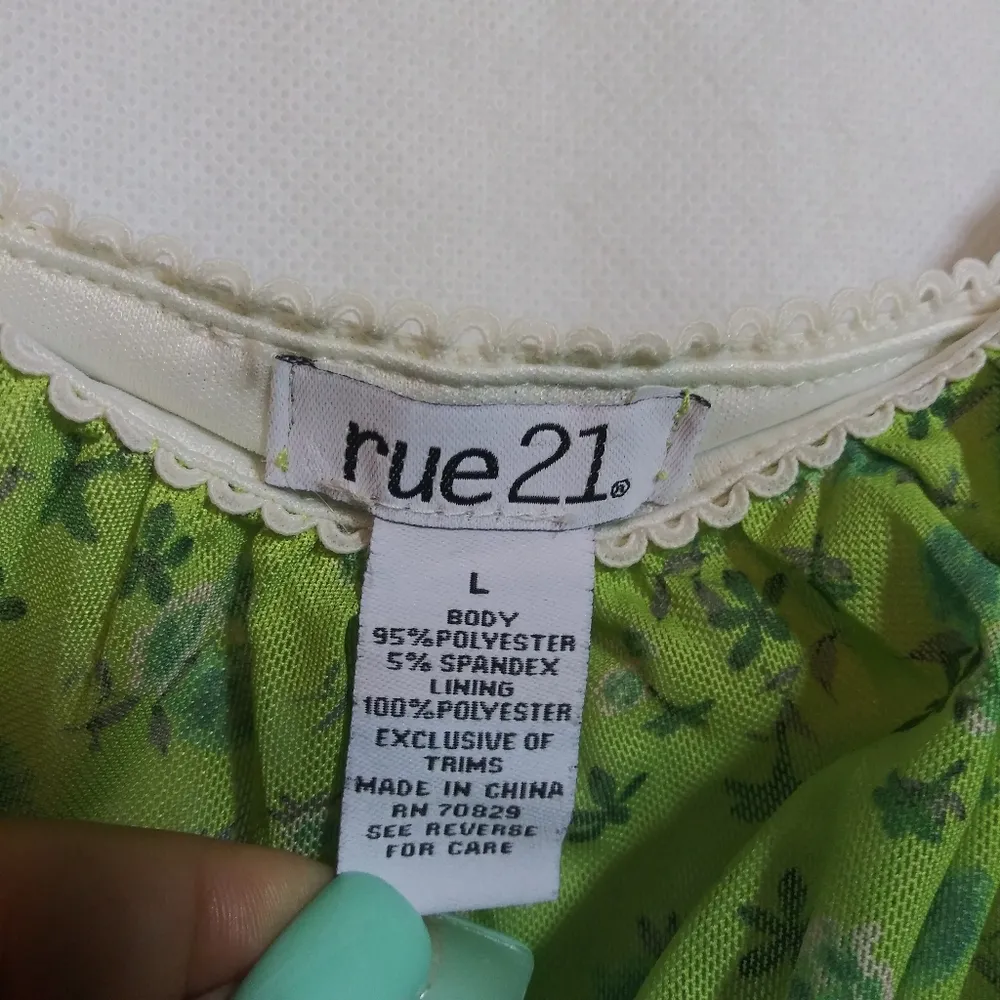 Rue 21 Green Floral Milk Maid Y2K Spaghetti Strap Mini Babydoll Dress Size L - Image 5