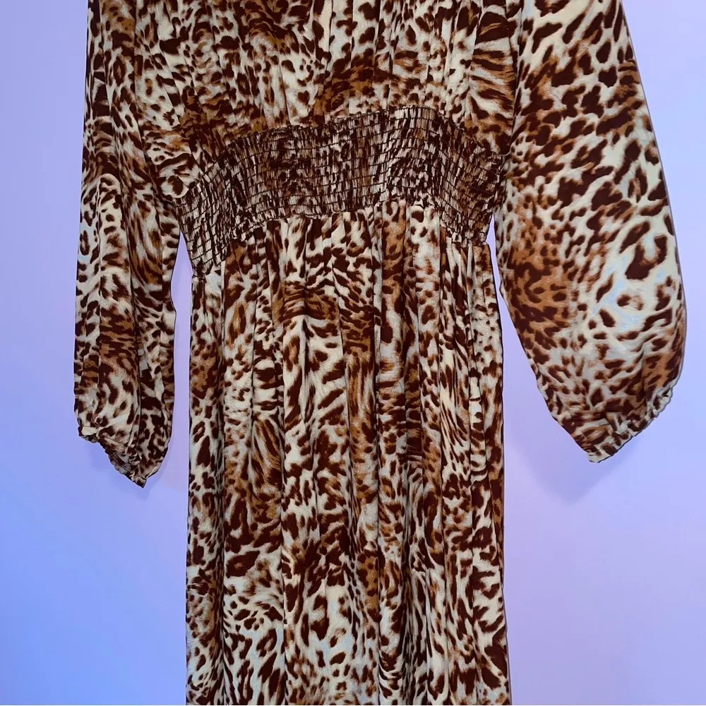 NEW Ashley Stewart Size 22/24 Maxi Dress Leopard Print Long Sleeve Lace Up - Image 8