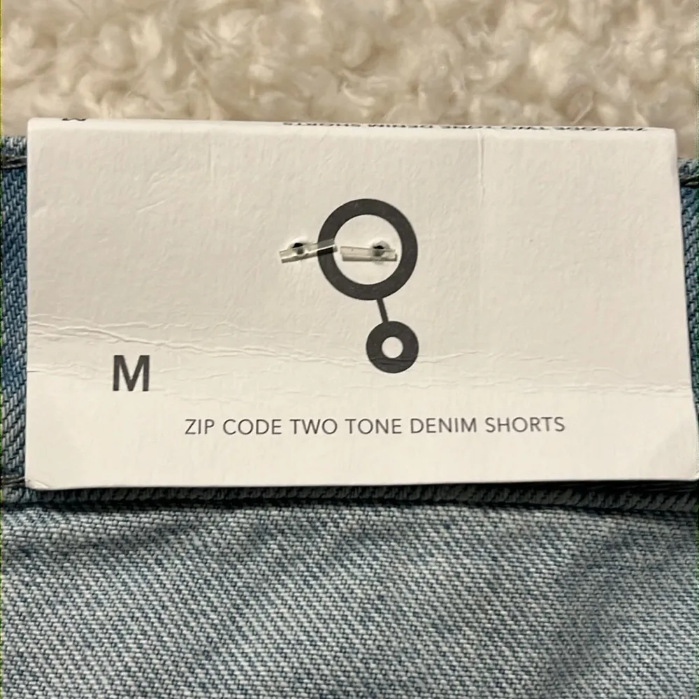 Insane Gene two tone denim shorts zip code size medium frayed edge unzips around Blue - Image 10