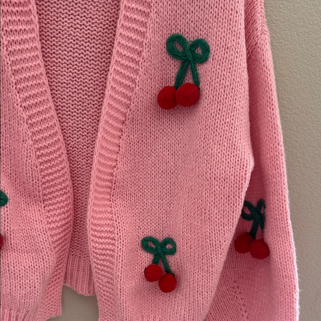 Katydid Pink Cherry Embroidered Cardigan Size M - Image 4