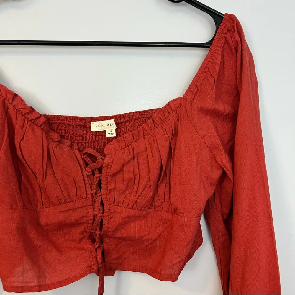 NWT PacSun/La Hearts Lace Up Long Sleeve Rust Boho Crop Top  Size Medium - Image 6