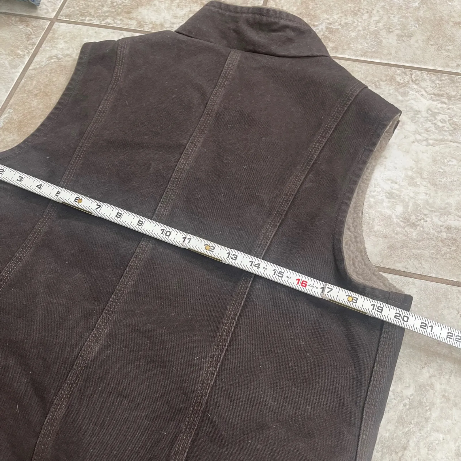 Carhartt Women's Brown Sherpa Lined Canvas Vest Workwear Size 12/14 ful zip - Image 6