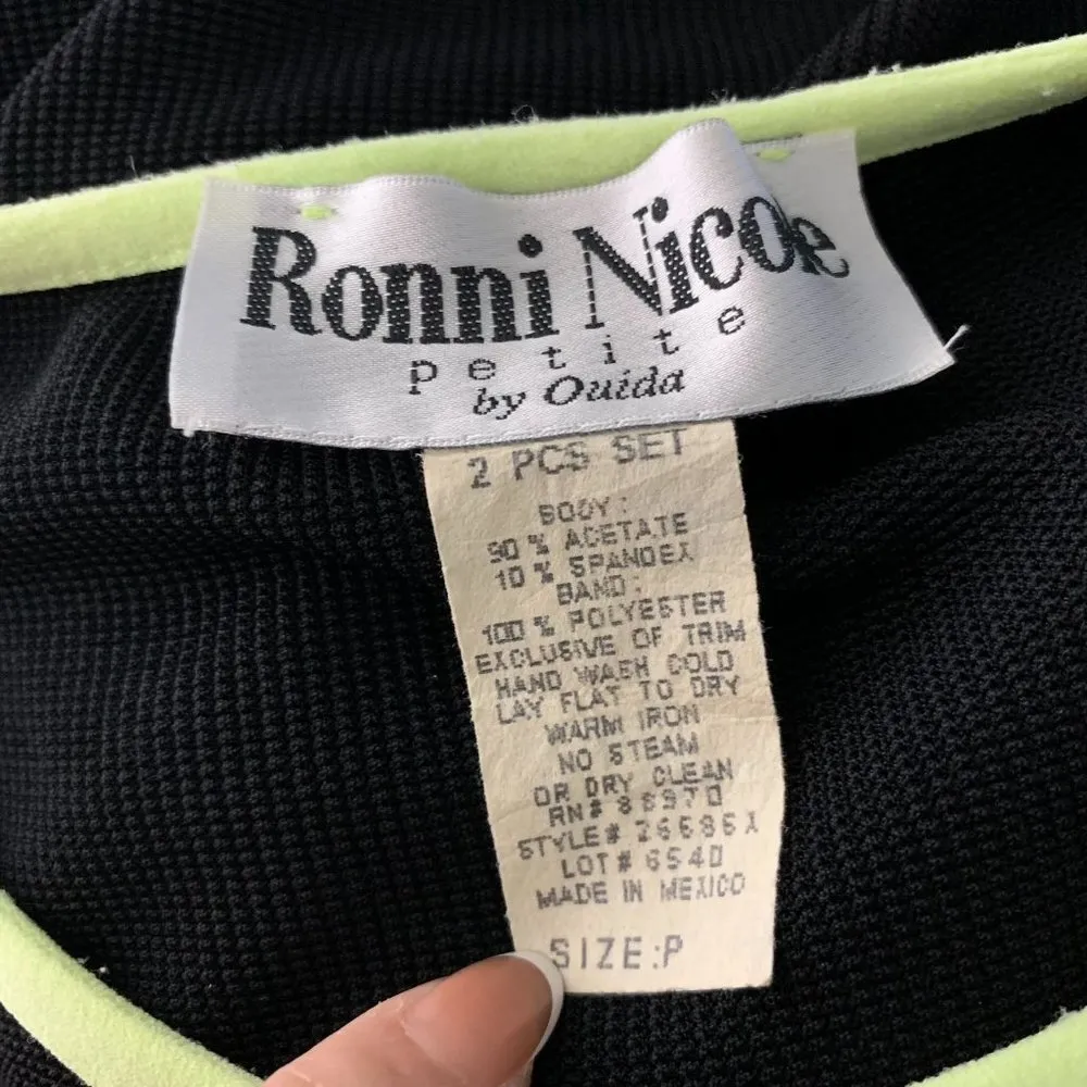 Vintage 90s Ronni Nicole Tank Top S Petite Black Beaded Strech Knit Sleeveless - Image 7