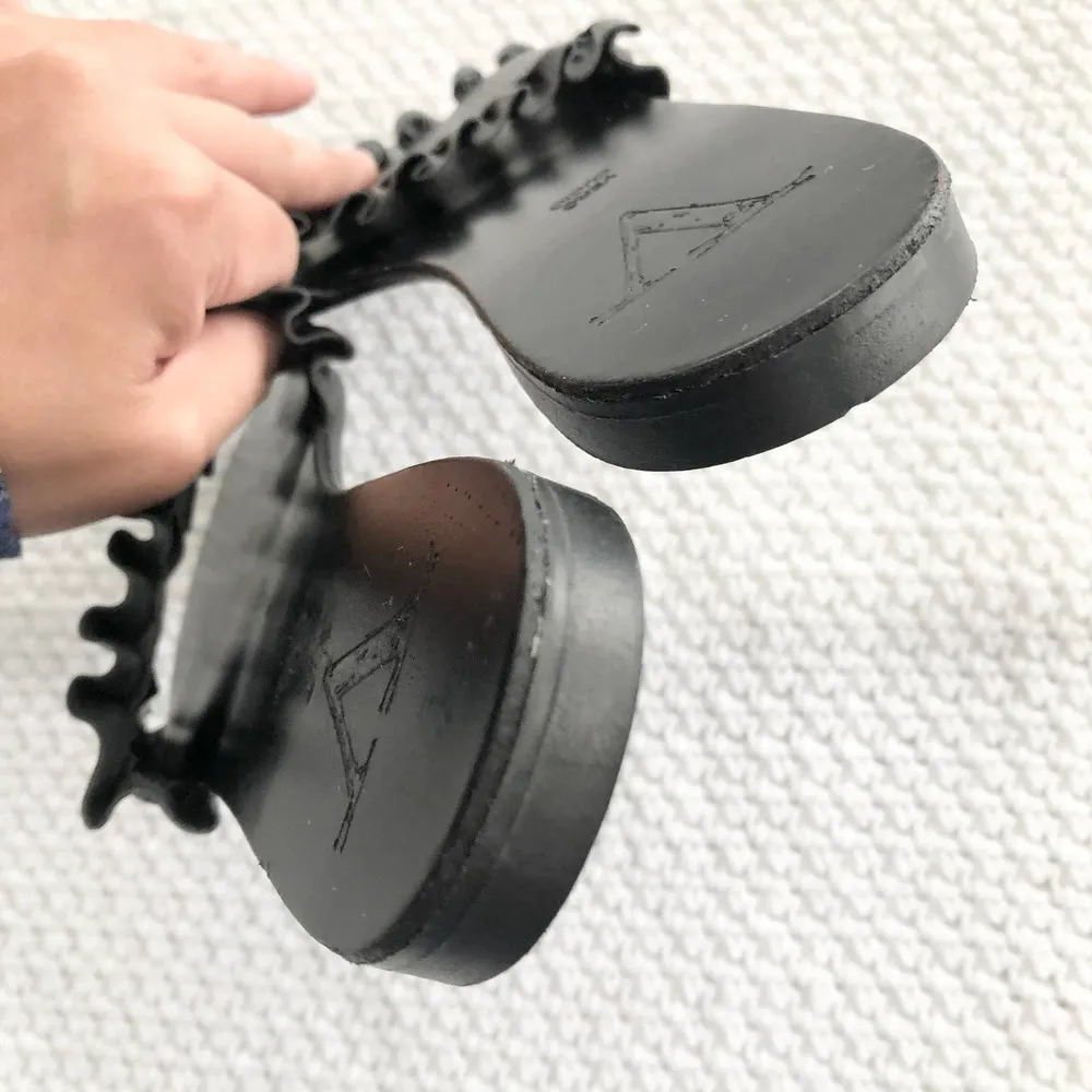 Rigenerato Victor Black Leather Ruffle Trim Simple Slide Slip On Sandals 37 Size 6 - Image 83