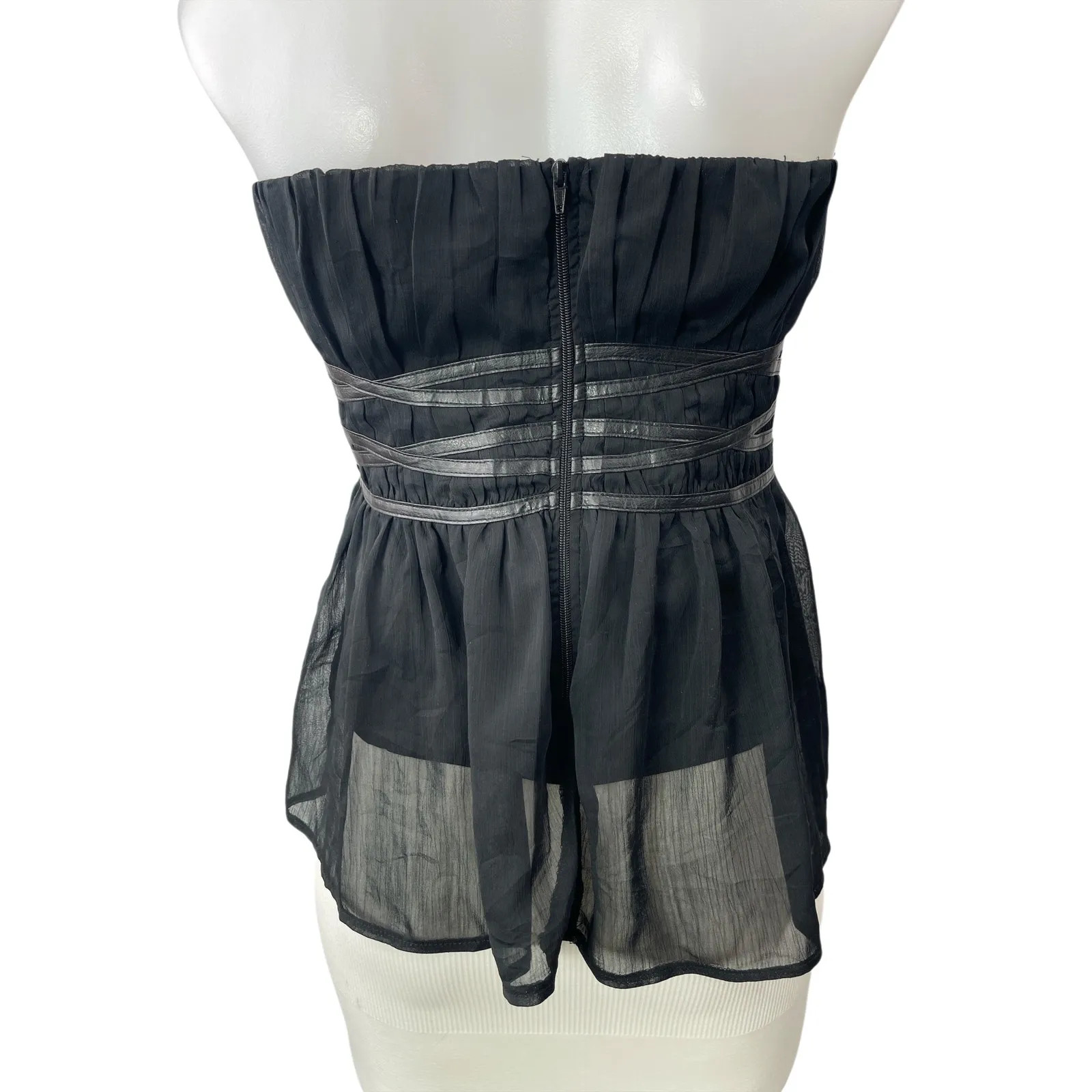 Jennyfer Black Studded Ruched Sleeveless Bandeau Corset Peplum Tank Tube Top L Size L - Image 2