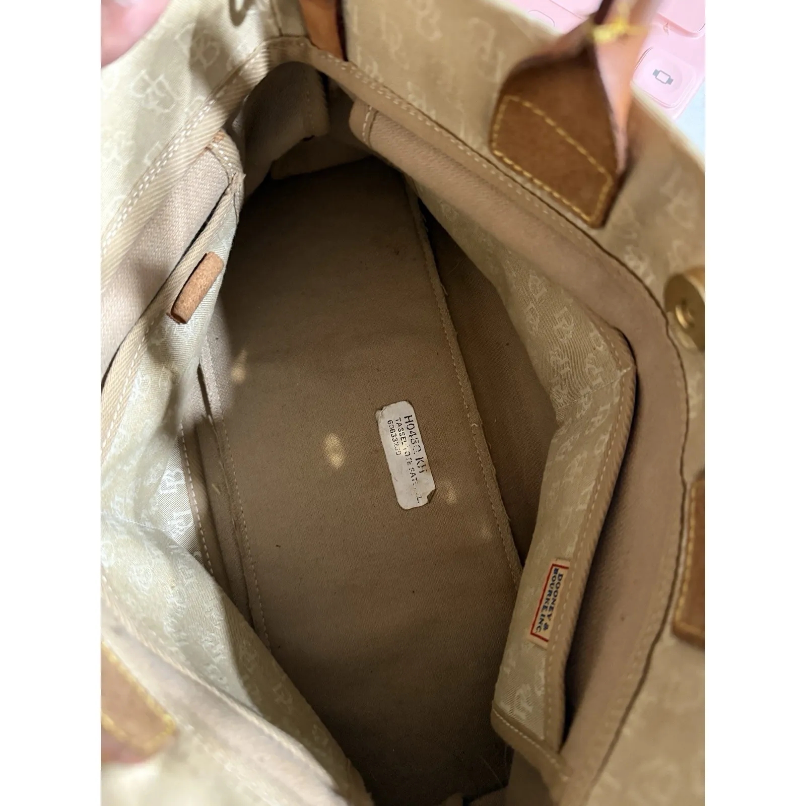 Dooney and Bourke  Beige Canvas and Leather Signature Tassel Tote Handbag - Image 5