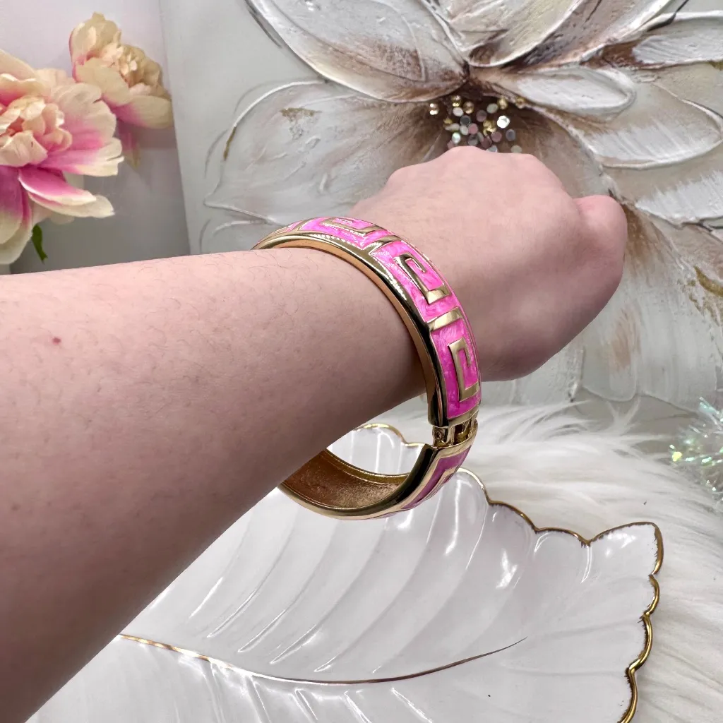The Pink and Gold Thick Enamel Bangle Bracelet - Image 5
