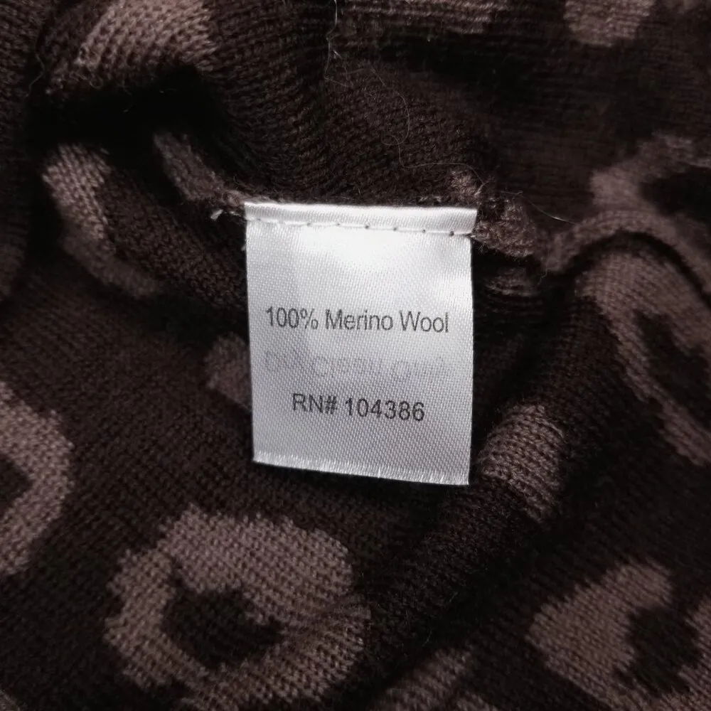 Garnet Hill Merino Wool Sweater Dress Brown Leopard Print Sz - Image 8