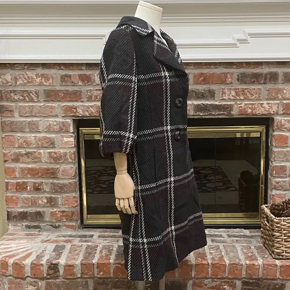 Classiques Entier designer black plaid mid-length wool-blend trench coat/ M /EUC - Image 3