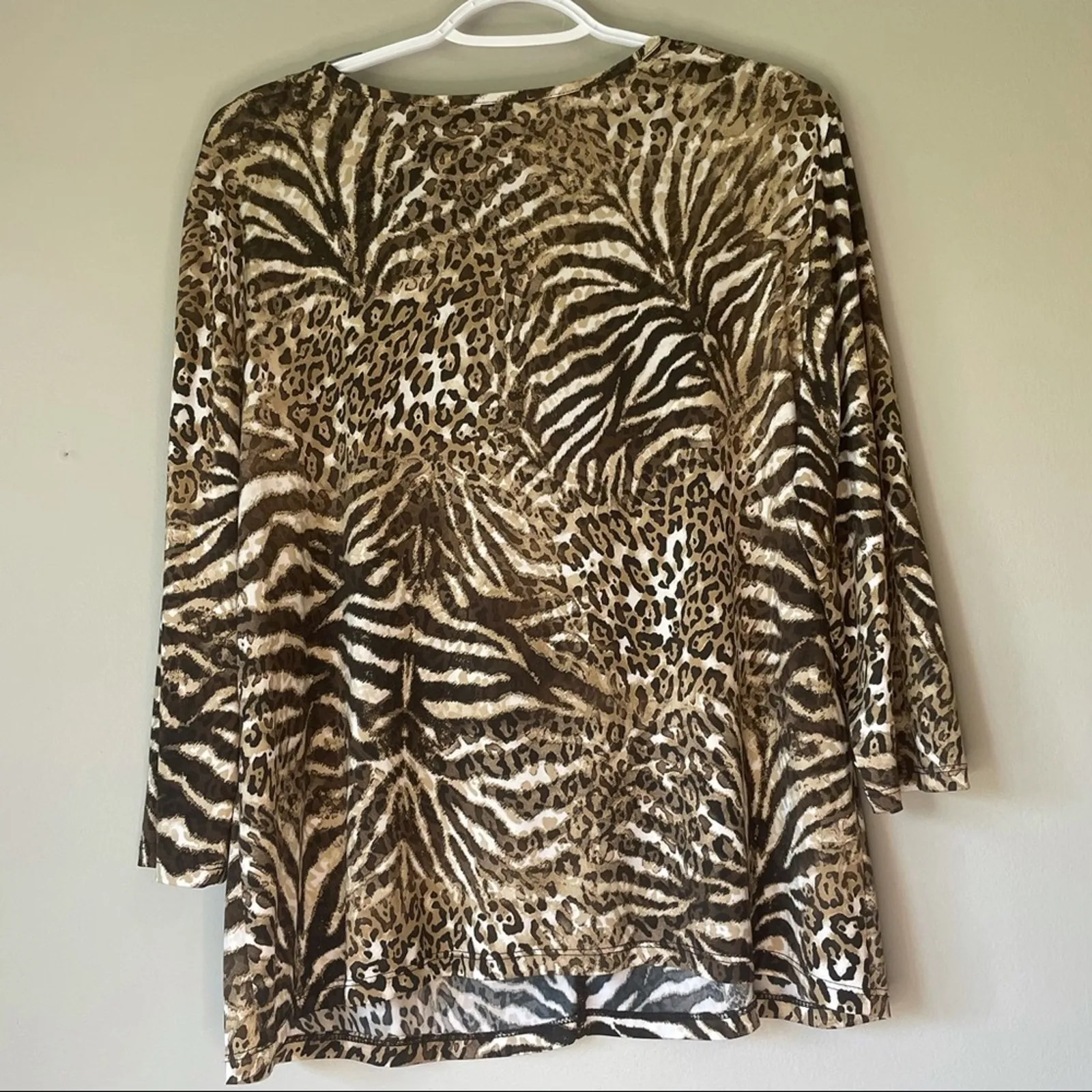 Kristen Crenshaw 3/4 Sleeve Animal Print Top XXL Brown - Image 2